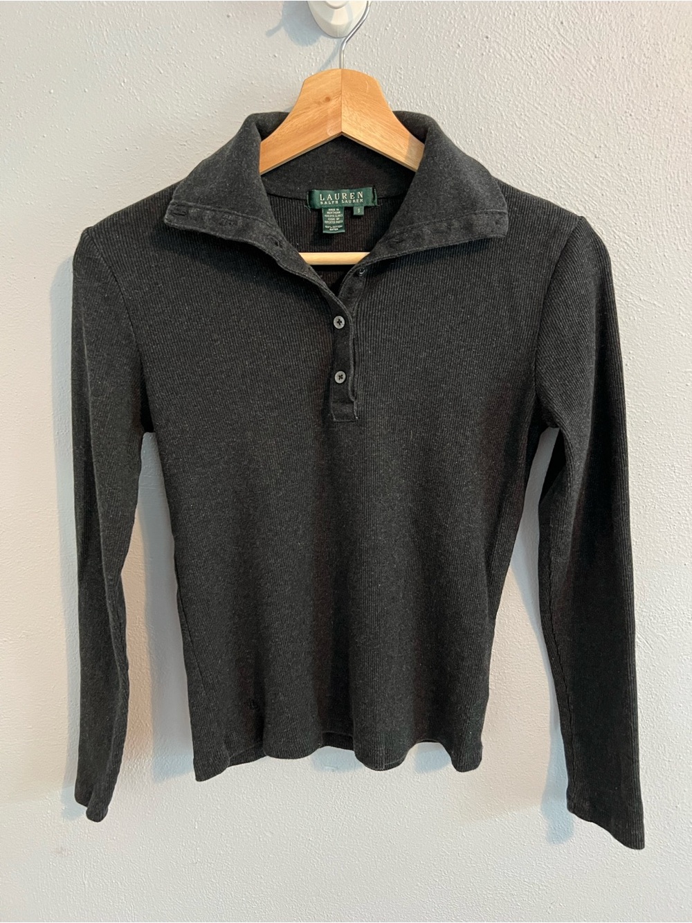 Ralph Lauren Dark Charcoal Long-Sleeve Henley Turtleneck